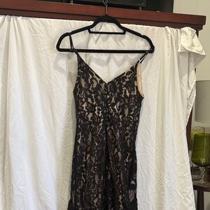 Lulu's Black and Gold Lace Prom Dress